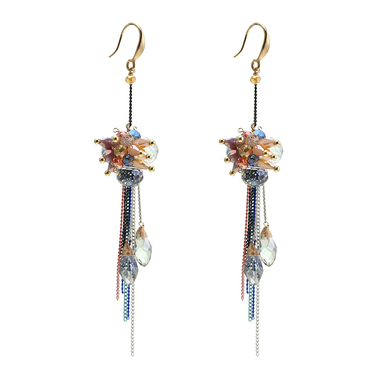 Новые длинные висячие серьги с золотыми кисточками и цепочками в богемном стиле