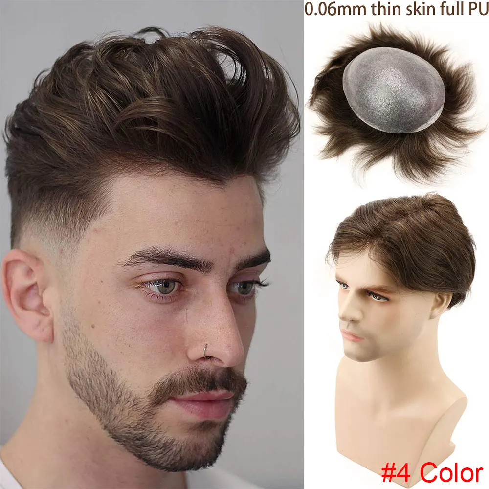 4 # Eseewigs Для мужчин волосы накладки из искусственных волос полностью из искусственной кожи вокруг парики из натуральных волос для Для мужчин 10x8 прочный тонкий волос кожи Repace Для мужчин Европейская электрическая лебедка с Волосы remy - Парик Цвет: 4 #