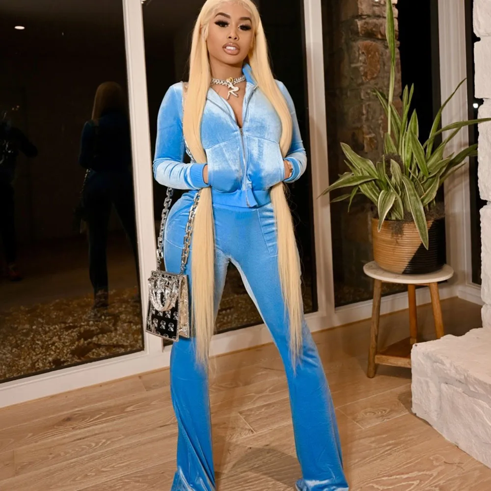 Зимний Бархатный комплект из двух предметов женский спортивный костюм кофта на