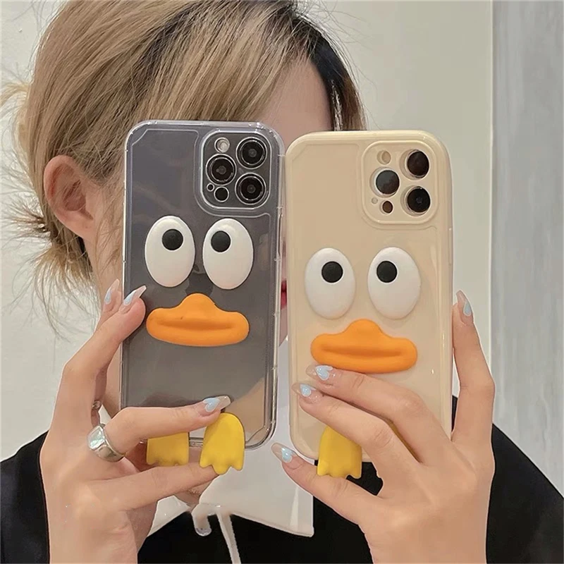 

Cute Cartoon 3D Duck Clear Phone Case for iPhone 11 12 Pro XS Max Mini X XR 7 8 Plus SE Soft Silicone Shockproof Back Cover