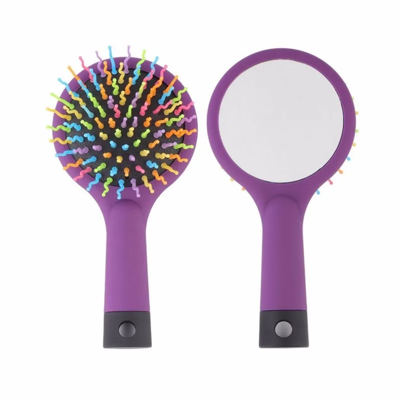 

Rainbow Volume Anti-static Magic Detangler Hair Curl Straight Massage Comb Hair Brush Hair Care Styling Tools With Mirror