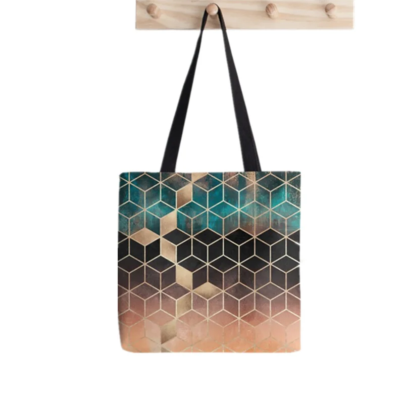 

Ombre dream cubes Printed Shopper Bag Harajuku women Shopping Bag Canvas Shopper Bag girl handbag Tote Bag Shoulder Lady Bag