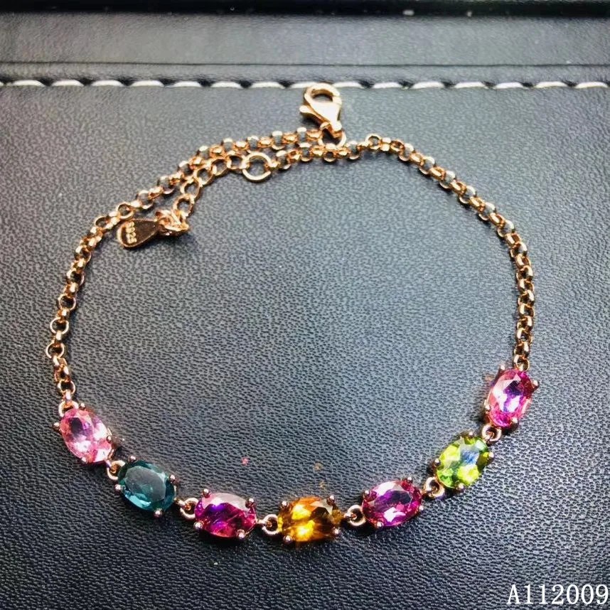 

KJJEAXCMY fine jewelry 925 sterling silver inlaid natural tourmaline fashion hand bracelet female vintage bracelet support test