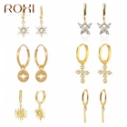Женские квадратные серьги-кольца ROXI Sun, серьги-подвески из стерлингового серебра 925 пробы с крестом в форме бабочки и звезды