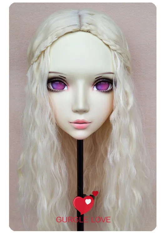 

(GL046) Sweet Girl Resin Half Head BJD Kigurumi Mask With Eyes Cosplay Anime Role Lolita Mask Crossdress Doll