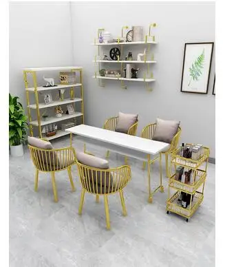 

Marble single double European nail table nail manicure Taipei European style nail table and chair set gold wrought iron