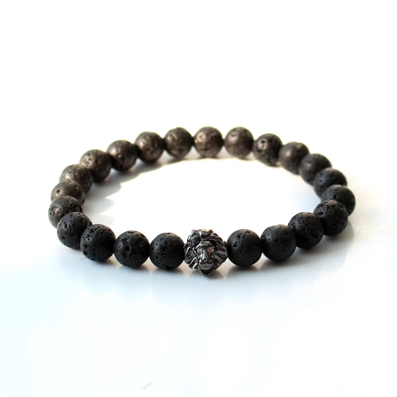 Lava stone beads Lion bracelet Men jewellery beaded bracelets for women mens jewelry bracciali pulseras hombre bracelete | Украшения и