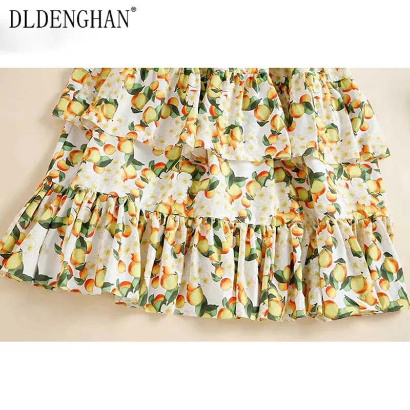 

DLINGHANG Fashion Print Long Dress Elegant Cascading Ruffle Elastic Waist Dresses Spring Summer Women'sNew