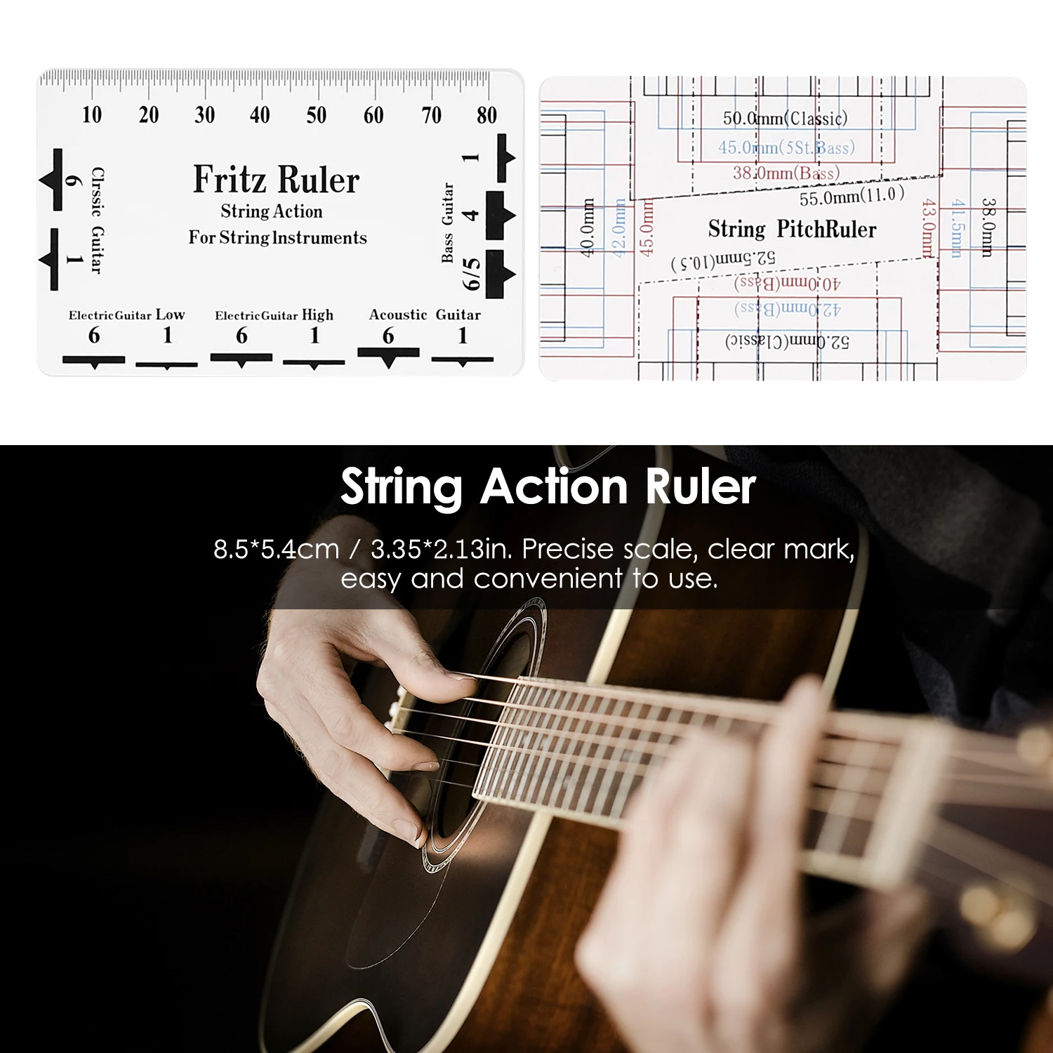 

muslady Guitar Bass Repair Tools Maintenance Tools T-Shaped String Action Ruler Flat File Grind Needle Understring Radian Ruler