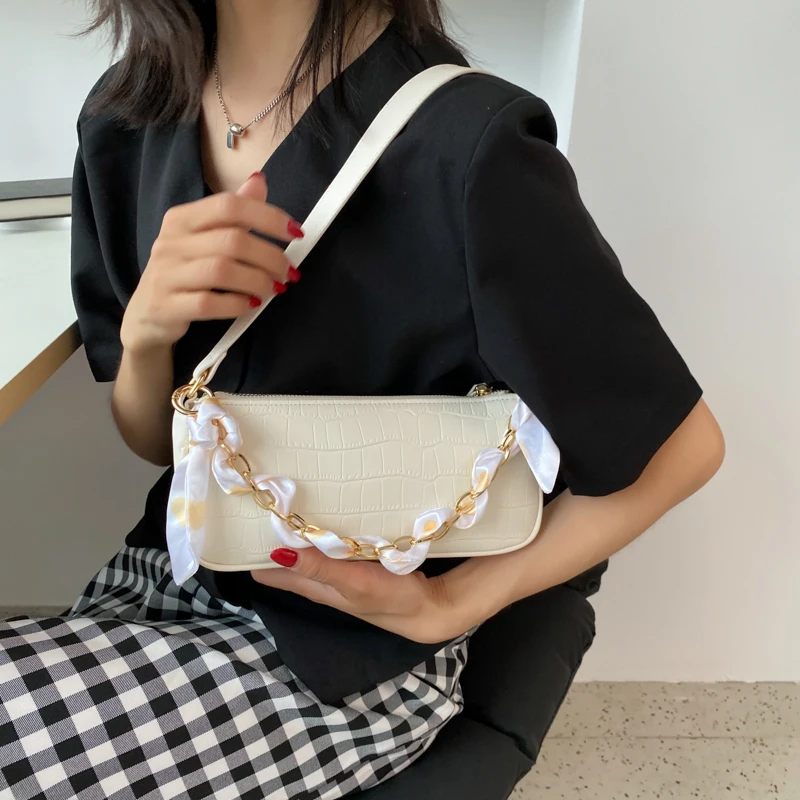 

Silk Scarf Stone Pattern Solid Color Simple PU Leather Shoulder Crossbody Bags for Women 2021 Handbags and Purses