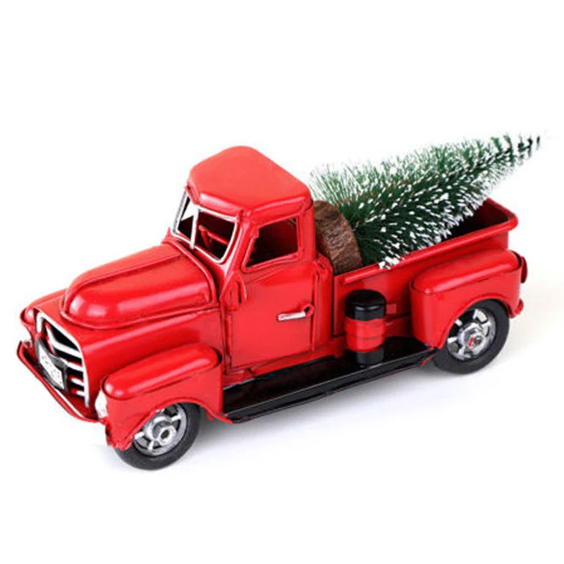 

Винтажный Красный металлический грузовик, Рождественское украшение, детские рождественские подарки, игрушка, настольные украшения, детски...
