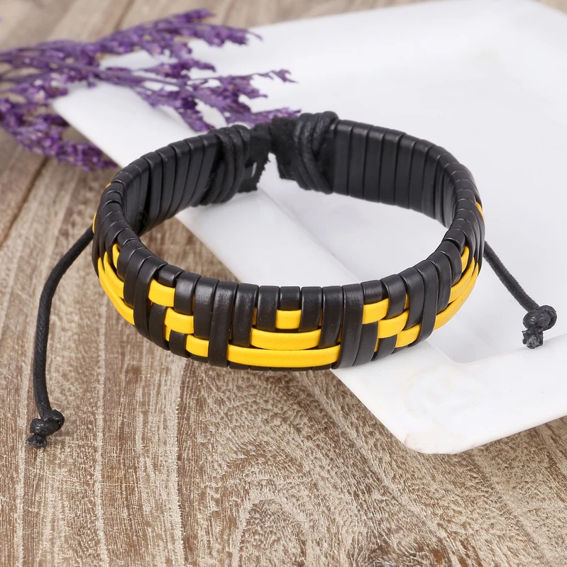 Мужской плетеный браслет ручной работы MINHIN из искусственной кожи в стиле панк |