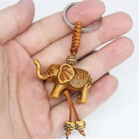 accessories buckle elephant religion carving pendant key holder key ring wooden keychain