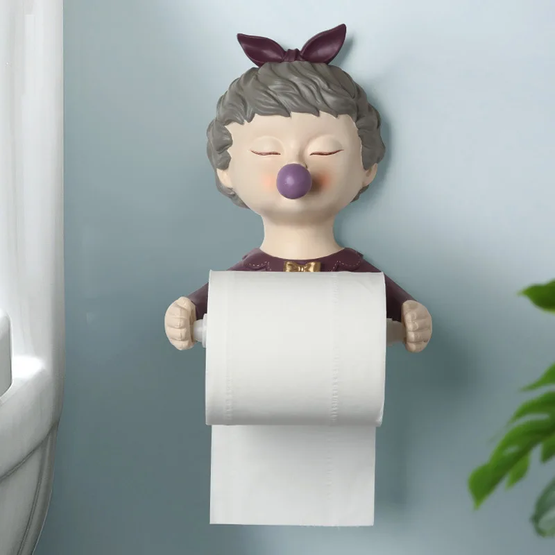 

Bubble Girl Wall Mounted Paper Towel Rack Towel Rack Bathroom Kitchen Accessories Wall Decoration Resin Crafts Home Decoration