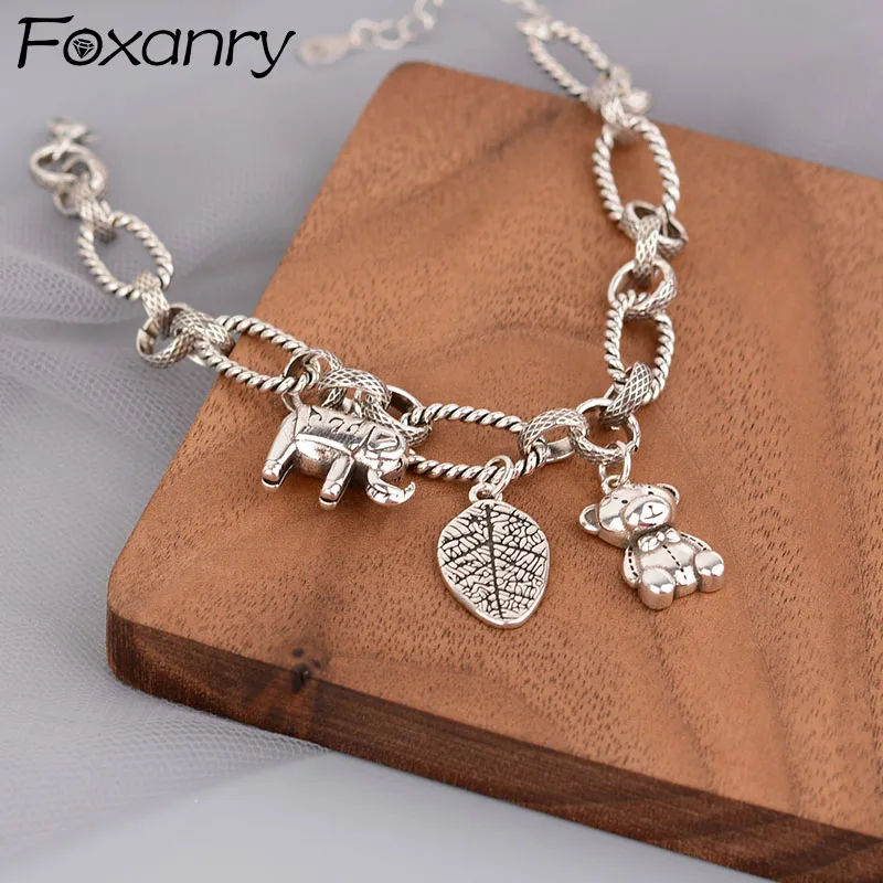 Плотные браслеты FOXANRY 925 с цепью для Женщин Модные Винтажные Украшения В Стиле