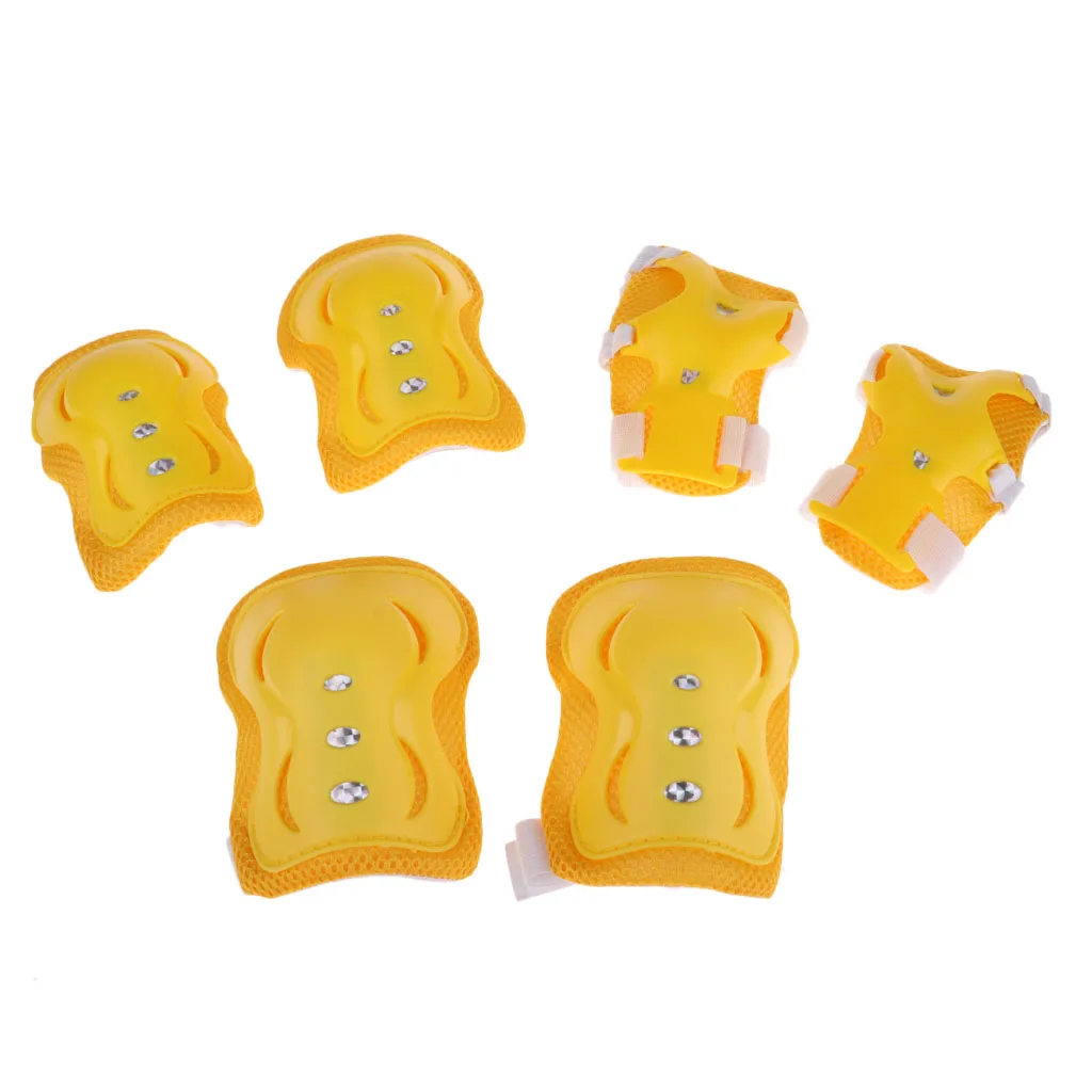 Yellow 6 шт. Детский скейтборд езда на велосипеде для катания на роликовых коньках на колено локоть запястье защитные накладки размер можно регулировать для поездка на свежем воздухе Велосипед Велоспорт велосипеды bmx - Цвет: Yellow