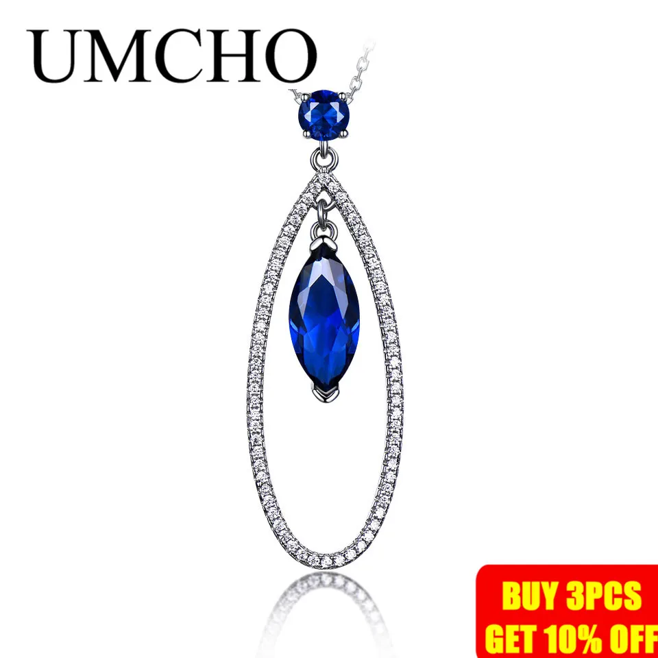 UMCHO Подвеска из настоящего серебра 925 пробы с голубым сапфиром ожерелье подвеской