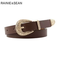 rainie sean leather women belt coffee belts for women pu leather vintage engrave brand ladies leather belts for jeans