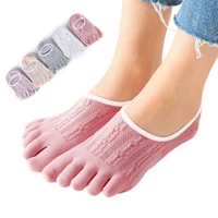women summer low cut five fingers toe boat socks braided striped jacquard mesh top invisible cotton short hosiery