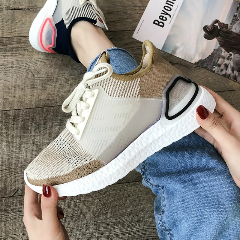 Женская спортивная обувь Новинка лета 2019 тканая на толстой подошве дышащая