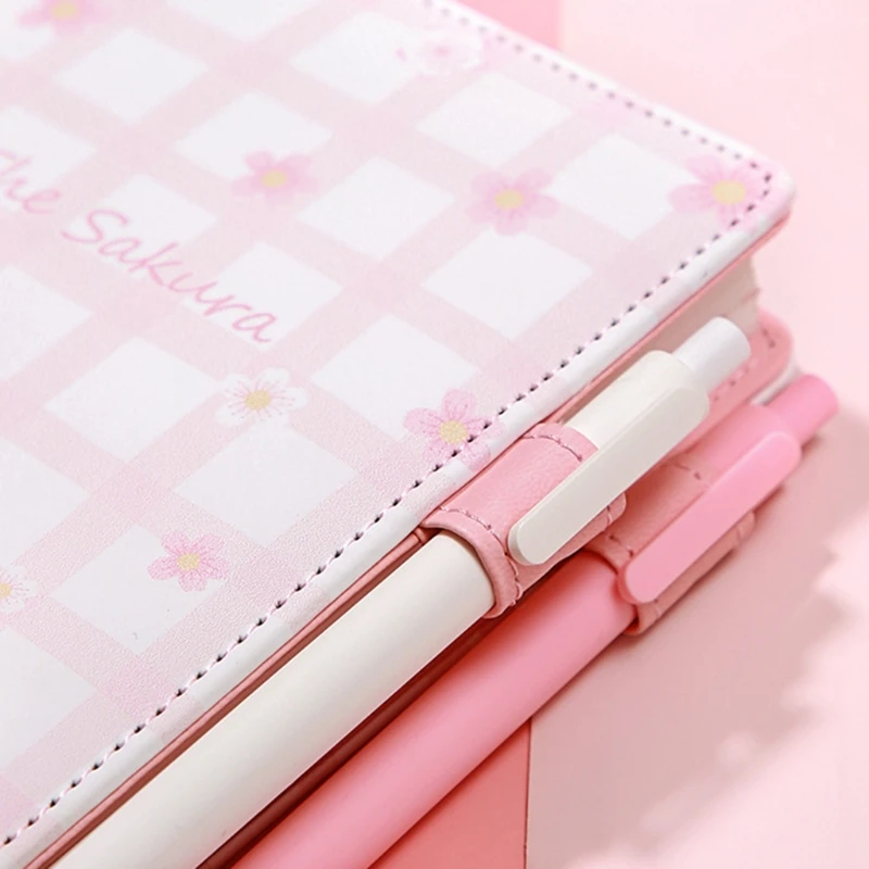 

Cherry Blossoms Notebook A6 PU Notepad w/ 2 Pen Holders Diary Plan Notebook Pocket Notepad Gift for Children Ladies School