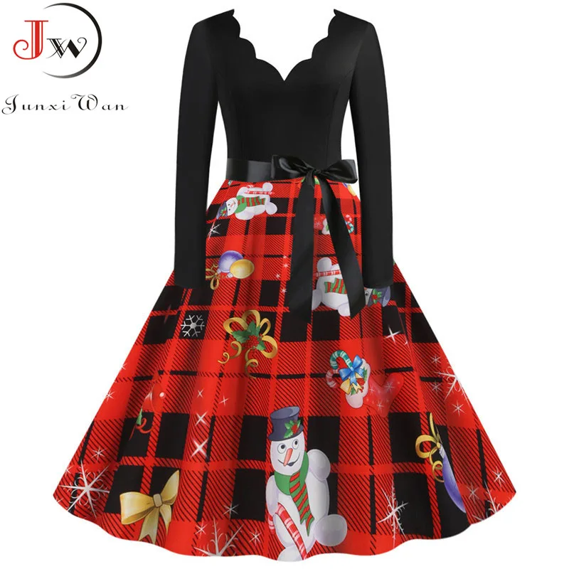 Элегантное женское зимнее рождественское платье в клетку с принтом красное