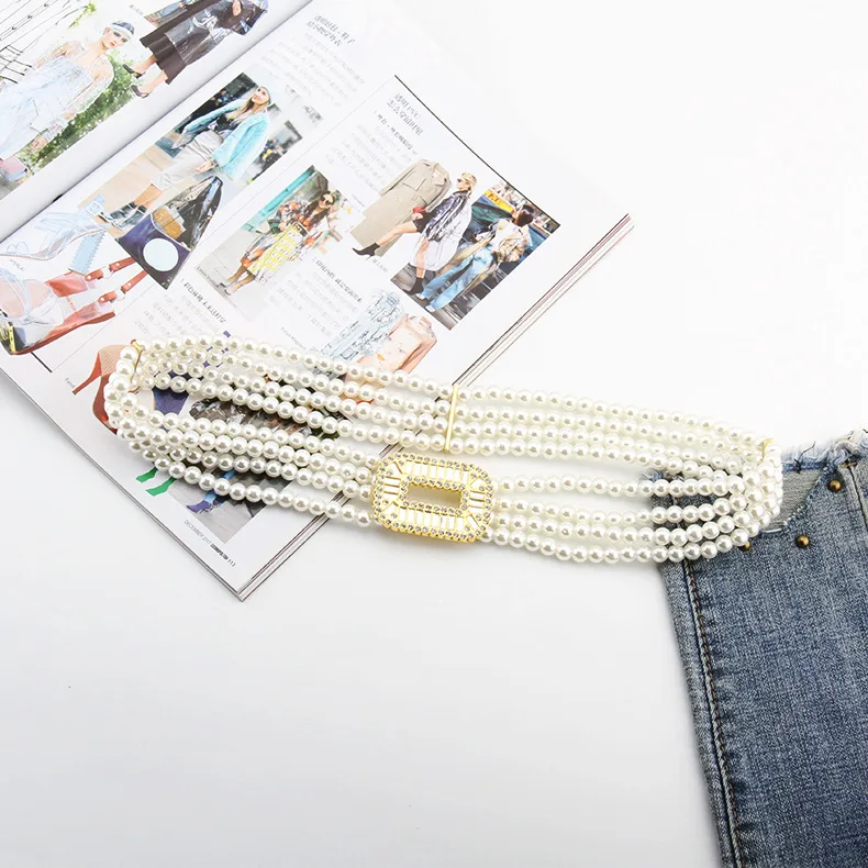 

2020 New Designer Pearl Chain Belt For Woman Fashion Beaded Elastic Belt For Dresses Ladies Bridal Belt Accessories