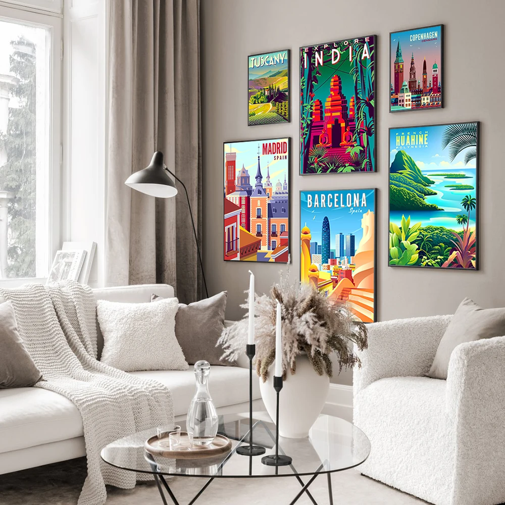 

Decor India Barcelona Madrid Travel Poster Vintage Wall Canvas Painting Nordic Posters And Prints Wall Pictures For Living Room