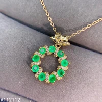 fine jewelry 925 sterling silver inlay with natural gem womens classic fashion round emerald pendant necklace support detection