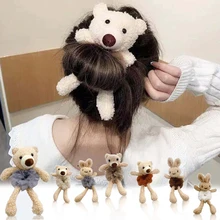 Women Girls Cute Plush Bear Rabbit Scrunchie Ponytail Hair Tie Decorate Elastic Hair Bands Headband Fashion Hair Accessories