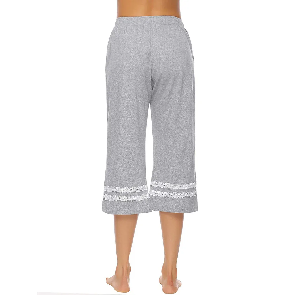 

Summer Solid Elegant Female Lady Women Cropped Wide Legs Pants Womens High Waist Long Trousers Joggers Capris Pantalon Femme