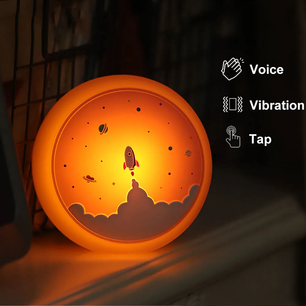 Космическая ракета ночник s для детей мультфильм умный датчик силиконовый ПЭТ