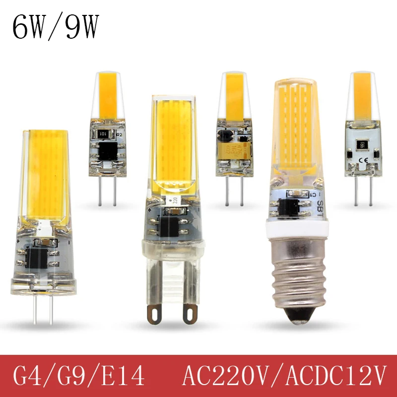 G4 G9 E14 Мини LED лампада COB 6 Вт 9 Светодиодный светильник s Силиконовые хрустальные