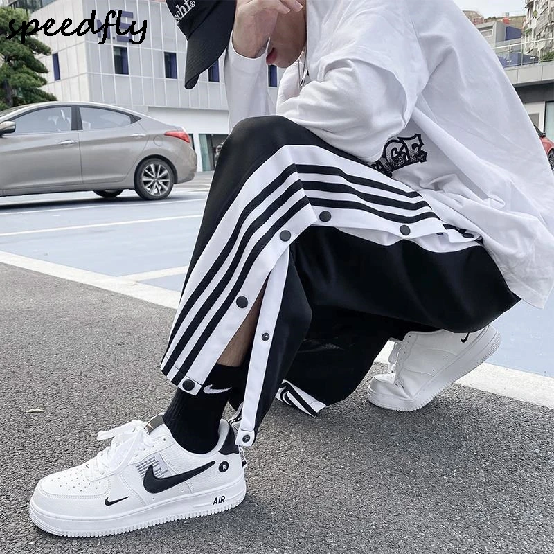 

Joggers Sweatpants Casual Wide Leg Pants Women Stripe Hip Hop Sweat Pants Streetwear Women Button Trousers Vintage