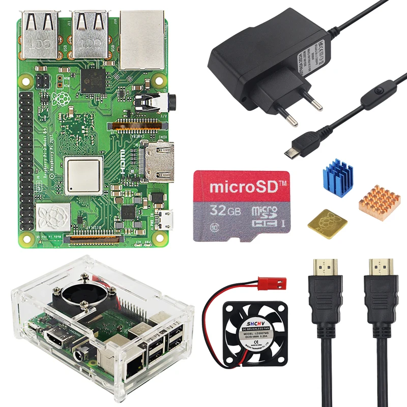 Raspberry Pi 3 Model B+ Kit + 32GB SD Card + Fan + Power Adapter+ Heat Sink + HDMI-compatible Cable for Raspberry Pi 3 B+