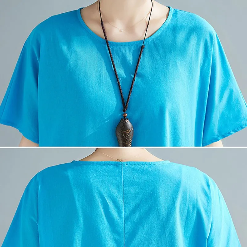 

Oversized Women Loose Casual Dress New Arrival 2021 Summer Vintage Style Patchwork Print Female Cotton Linen Long Dresses S2989