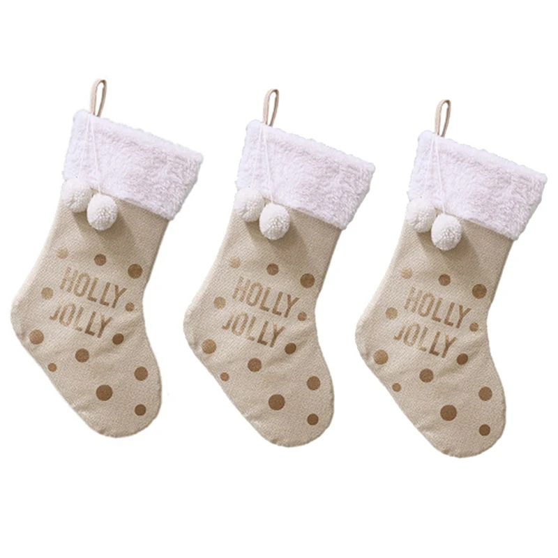 

3 Christmas Decorations Family Christmas Socks Gift Bag Bronzing Linen Christmas Socks