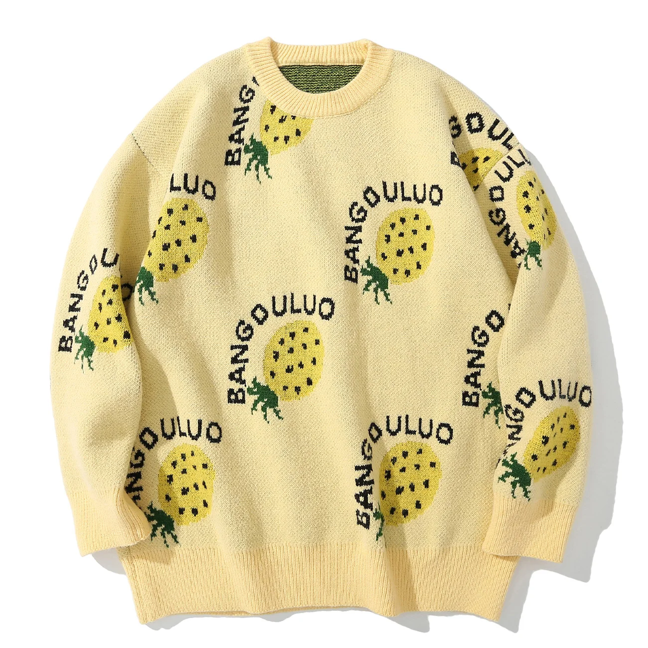 

Hip Hop Retro Street Sweaters Men Harajuku Sweater Pullovers Mens Fruits Jacquard Knitted Sweater Autumn Winter Loose Steetwear