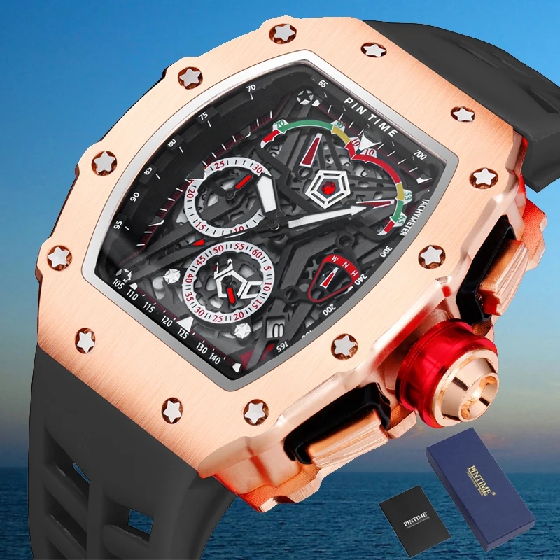 Часы мужские кварцевые с хронографом спортивные роскошные золотистые