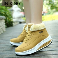 lin king warm swing shoes women cotton padded winter snow boots wedges muffins single shoes height increase platform slim boots