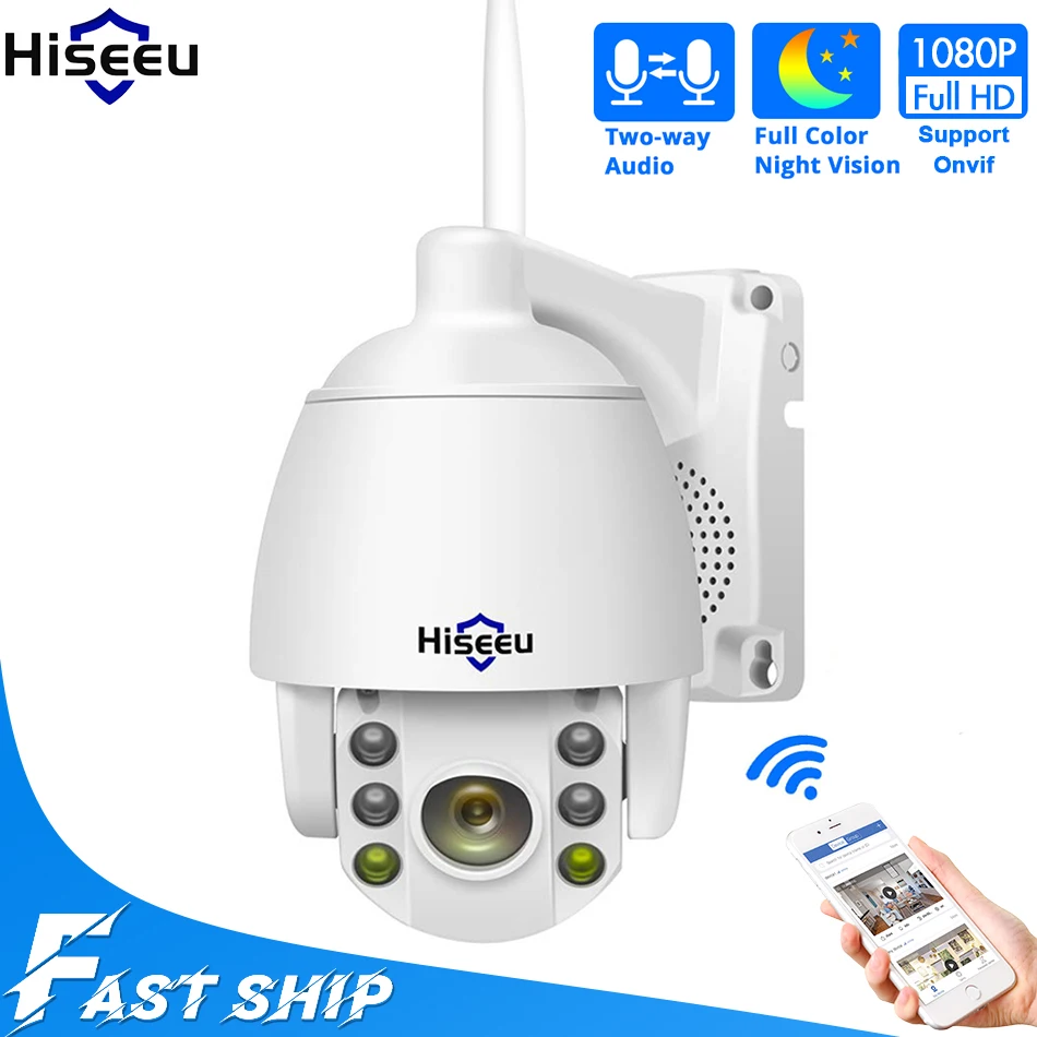 Hiseeu 1080P PTZ IP камера беспроводная полноцветная Ночная с Wi Fi 5X цифровым зумом
