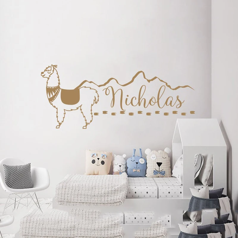 

Llama Wall Decals custom name Boys Name Vinyl Stickers Personalized Name Alpaca Mountains Art Decorations for Bedroom A1-044