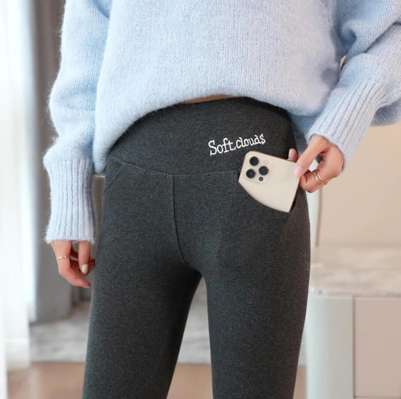 

Леггинсы женские с высокой талией, тонкие джоггеры с карманами и высокой талией, серые теплые брюки