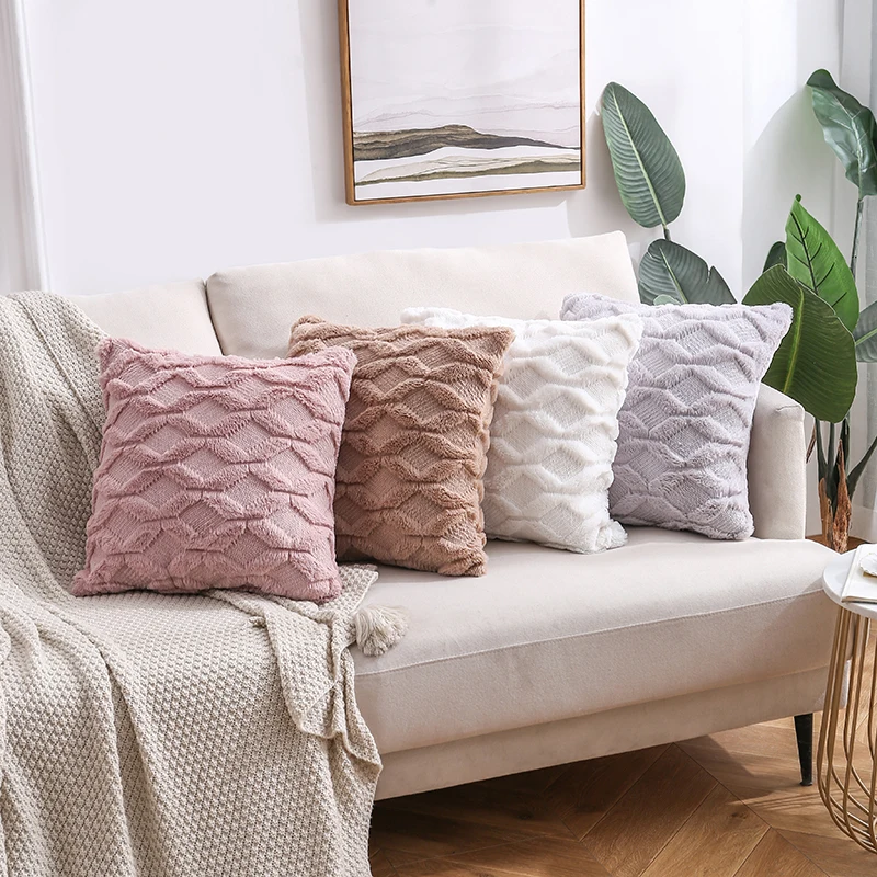 

Rhombus Plush Pillow Covers 45x45 Geometric Sofa Cushions Decorative Throw Pillows Solid Soft Pillowcase Nordic Home Decor