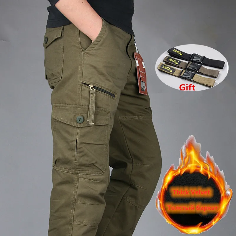 Новый Для мужчин зимние плотные бархатные теплые брюки-карго штаны для бега