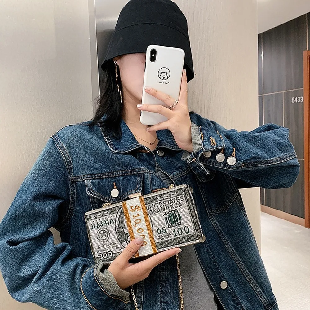 Новинка роскошные вечерние сумочки с кристаллами для денег и долларов со