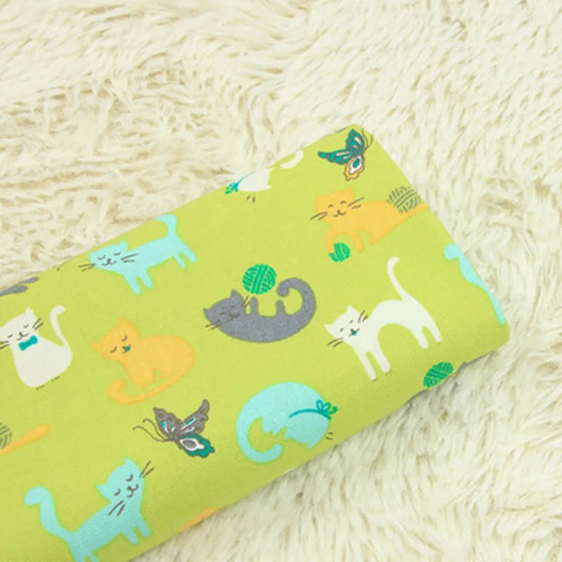 Половина ярд импорт мультяшный принт с милой кошкой из хлопковой льняной ткани