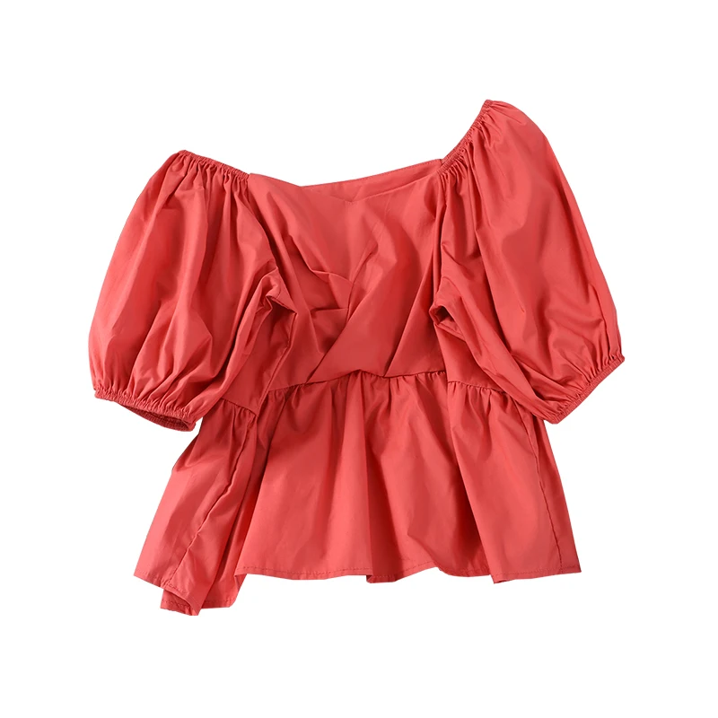 

Fast Shipping Cheap Blouse Solid Color Lace V-neck Women's New Design Temperament Ladies Tops Bandage Hollow Out Blouse