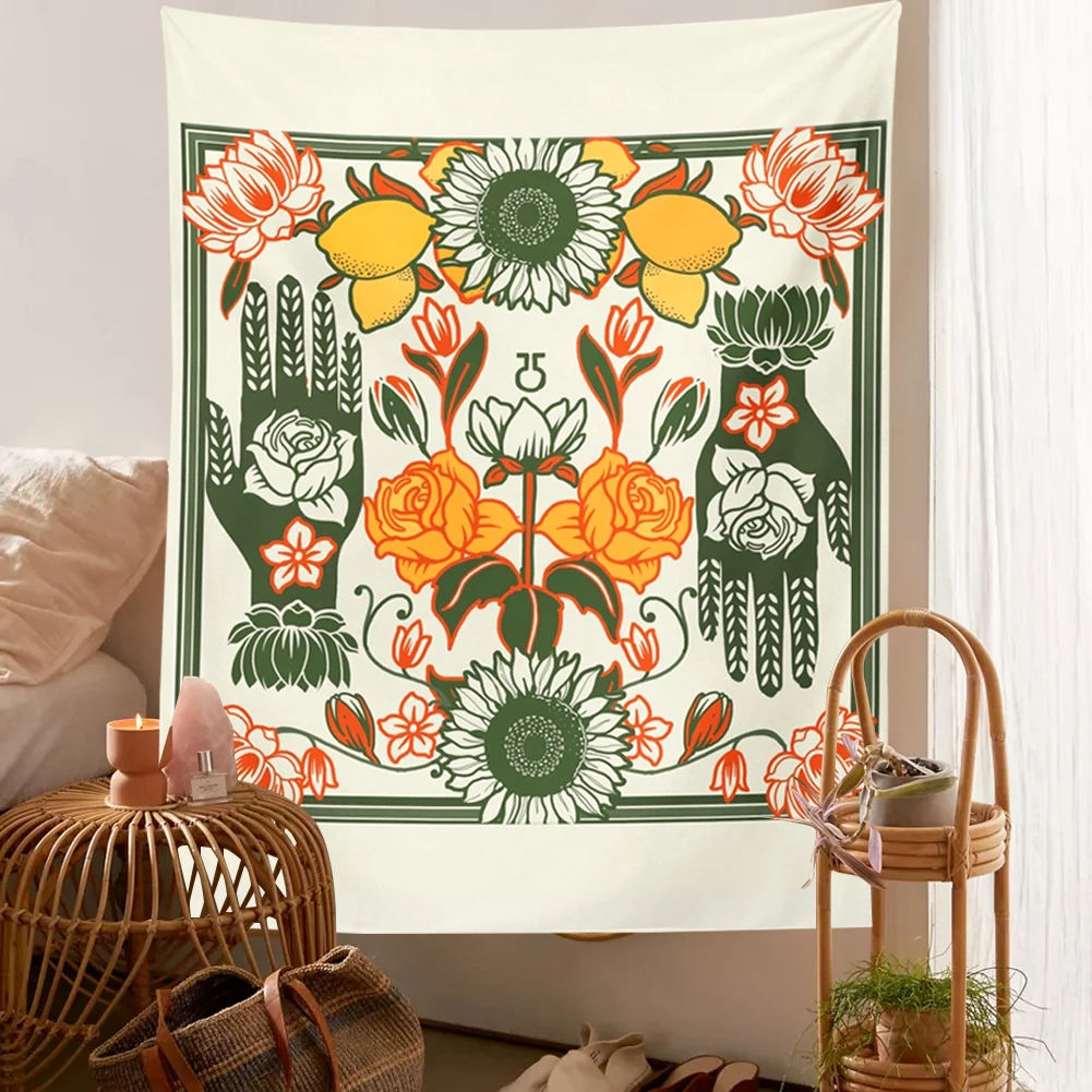 Винтажный гобелен 70-х годов настенное украшение в стиле ретро Подсолнухи радуга
