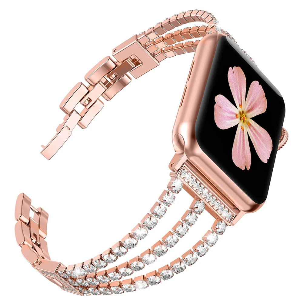

Diamond strap for apple watch band 44mm 40mm iwatch 42mm 38mm women stainless steel belt Metal bracelet for series 6 5 4 3 Se 7